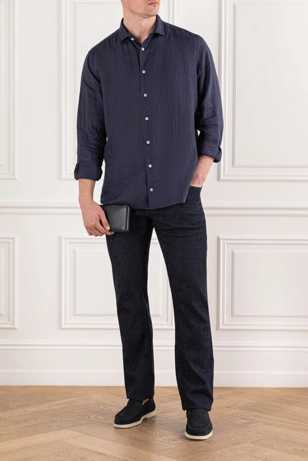 MC2 Saint Barth dark blue linen shirt with a natural texture 191692 - photo 2