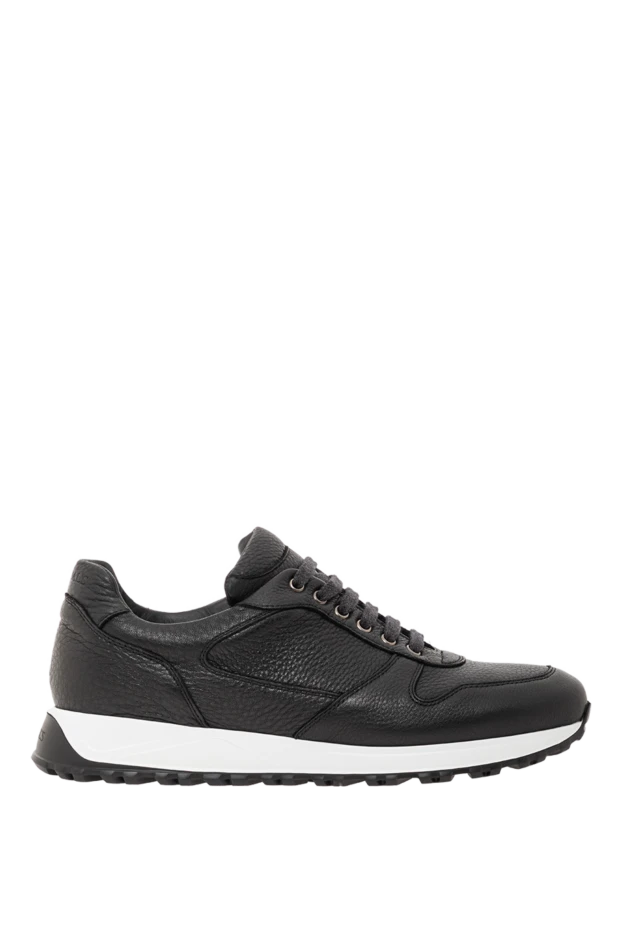 Men's sneakers made of black grained leather with a white sole - photo 1
