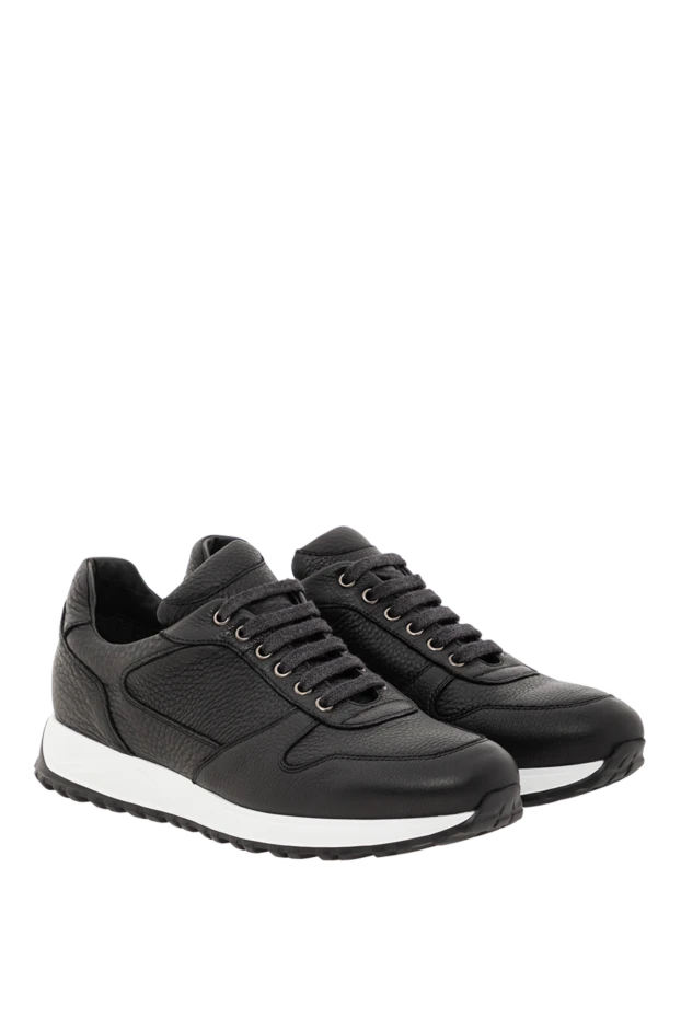 Doucal`s мужские кроссовки из черной зернистой кожи с белой подошвой 191694 - фото 3