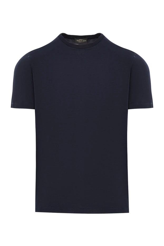 Dark blue soft cotton t-shirt with a tight elastic neckline - photo 1