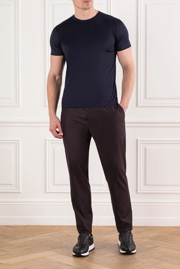 Cesare di Napoli қатты серпімді мойын сызығы бар қою көк жұмсақ мақтадан жасалған футболка 191696 - фото 2