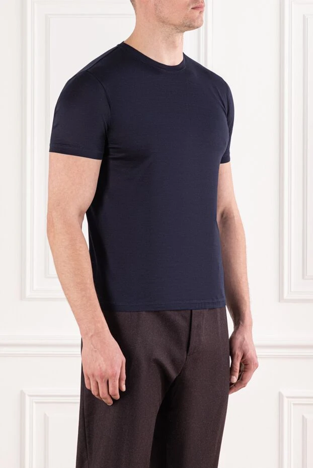 Cesare di Napoli қатты серпімді мойын сызығы бар қою көк жұмсақ мақтадан жасалған футболка 191696 - фото 3