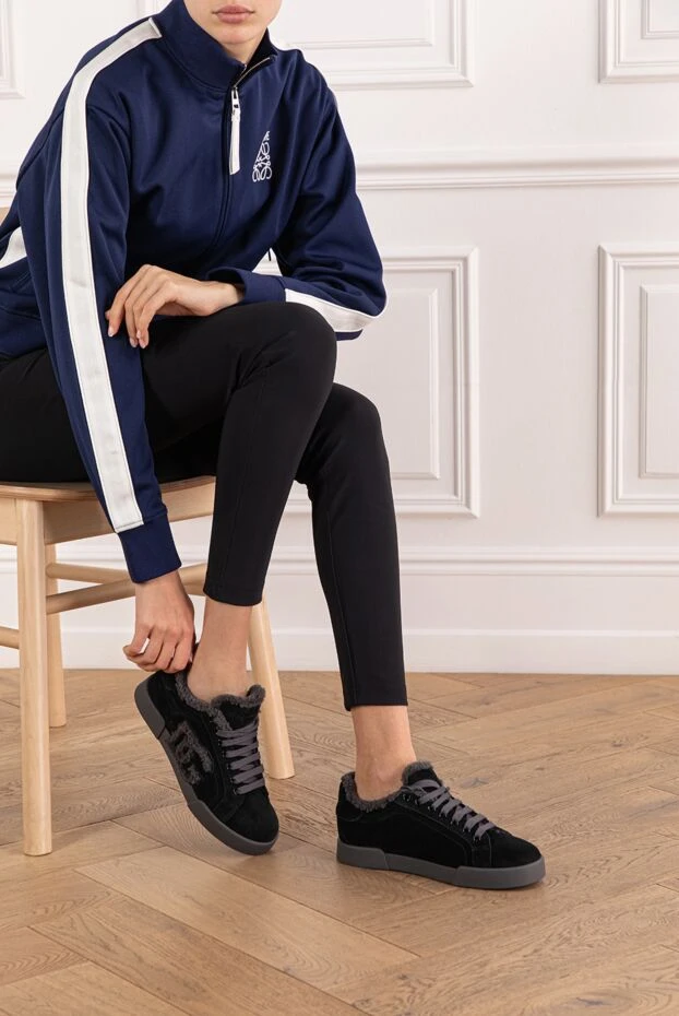 Dolce & Gabbana сникеры portofino light из телячьей кожи и овчины черные 191698 - фото 2