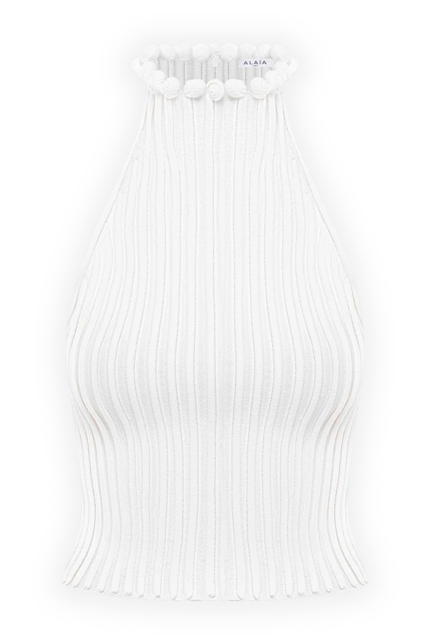 White ribbed knit top with an accent pattern at the collar
- photo 1