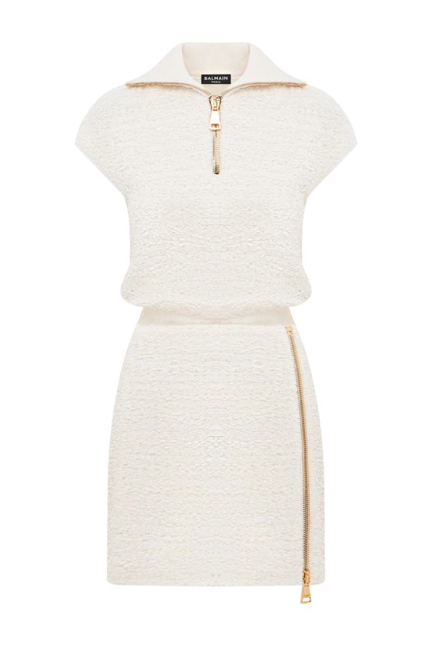 Твидовый белый костюм из топа на молнии с юбкой - фото 1