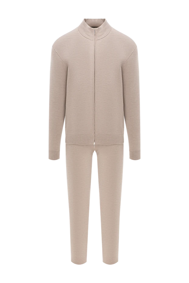 Жүннен жасалған классикалық спорт костюмі, тік жағасы, бежевый - фото 1