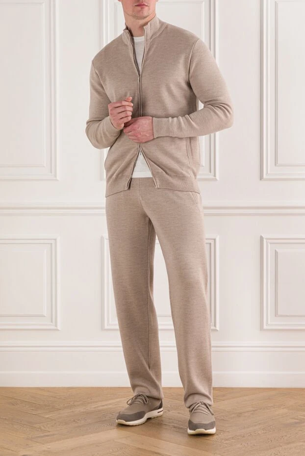 Cesare di Napoli жүннен жасалған классикалық спорт костюмі, тік жағасы, бежевый 191728 - фото 2