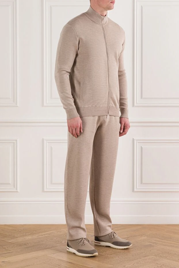 Cesare di Napoli жүннен жасалған классикалық спорт костюмі, тік жағасы, бежевый 191728 - фото 3