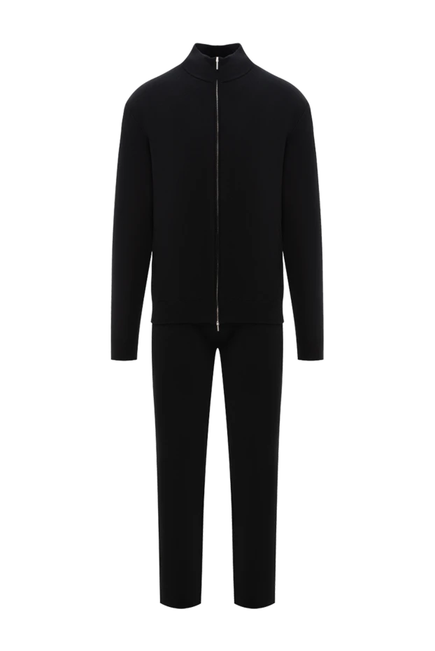 Классикалық жүннен тігілген жағасы бар спорт костюмі, қара - фото 1