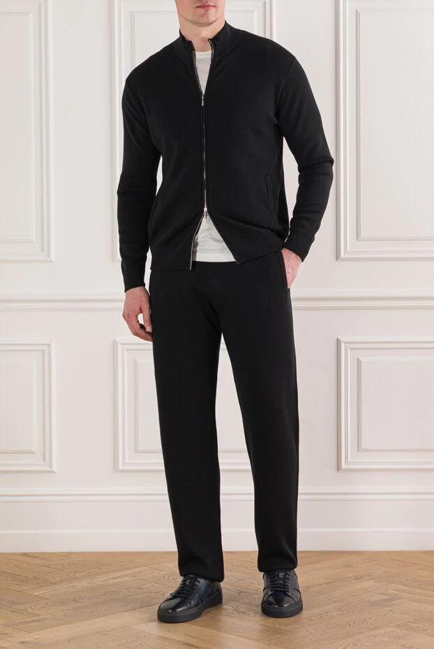 Классикалық жүннен тігілген жағасы бар спорт костюмі, қара - фото 2
