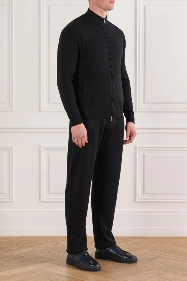 Cesare di Napoli классикалық жүннен тігілген жағасы бар спорт костюмі, қара 191729 - фото 3