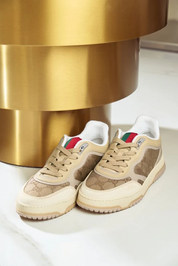 Gucci мужские кроссовки re-web из нейлона с замшевой отделкой бежевые
 191730 - фото 3