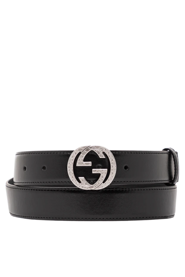 Мужской ремень из натуральной черной кожи с фигурной пряжкой - фото 1