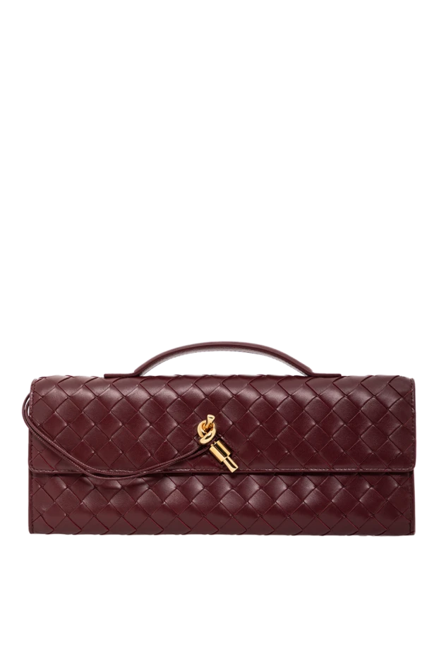 Burgundy clutch with top handle made of soft Intrecciato leather - photo 1