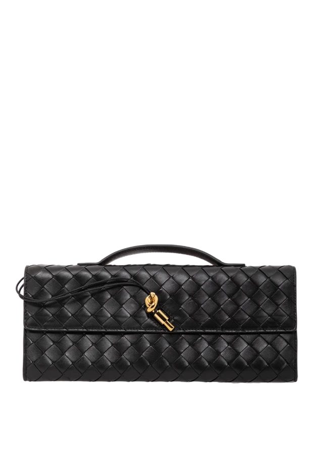 Black clutch with top handle made of soft Intrecciato leather - photo 1