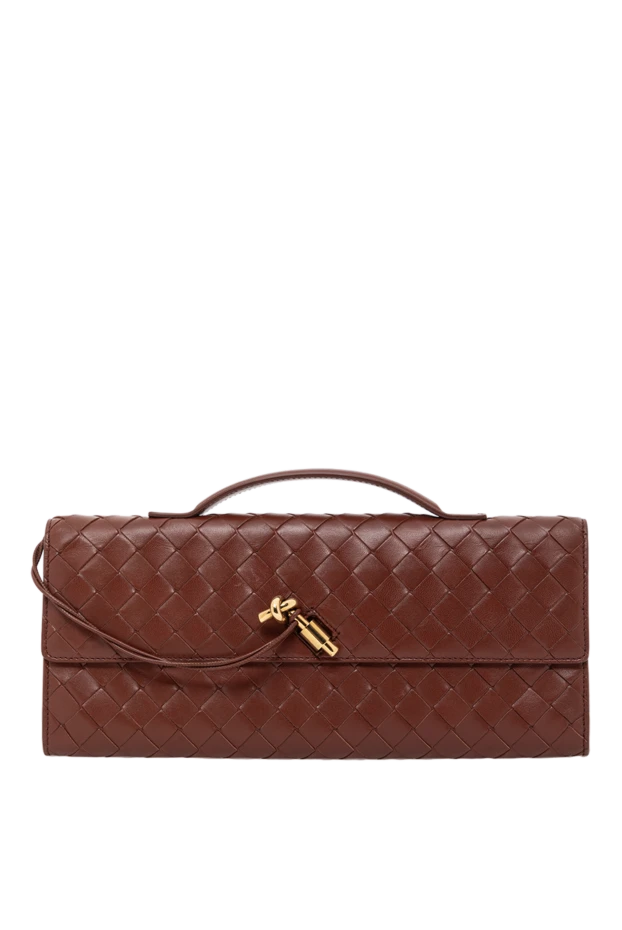 Light brown clutch with top handle made of soft Intrecciato leather - photo 1