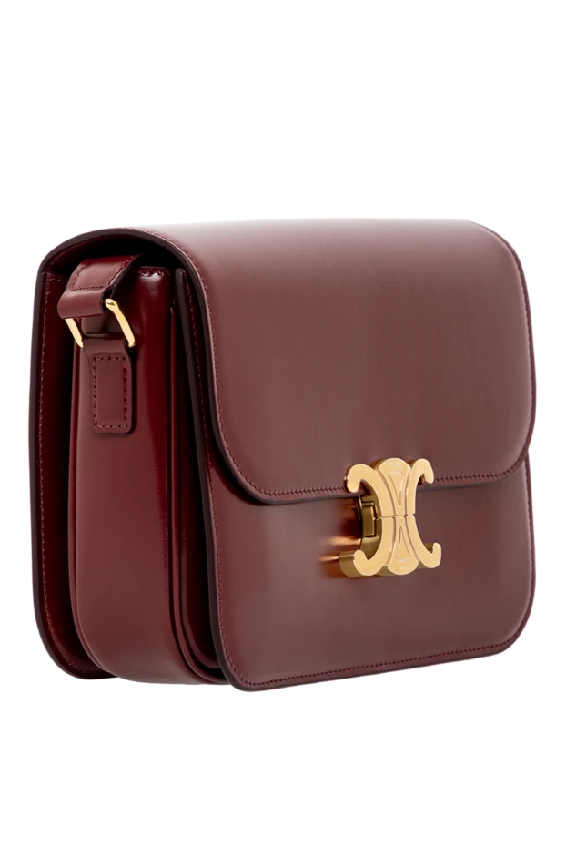 Celine сумка classique triomphe из блестящей телячьей кожи бордовая 191742 - фото 3