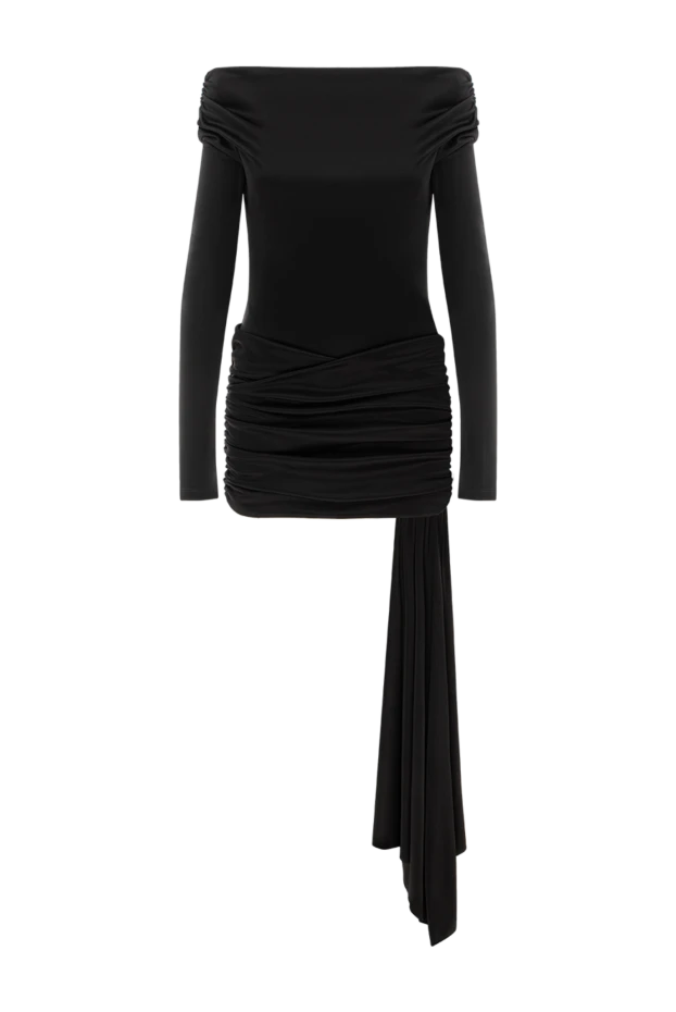Мини-платье Wendell черное из блестящего трикотажа с открытыми плечами и драпировкой - фото 1