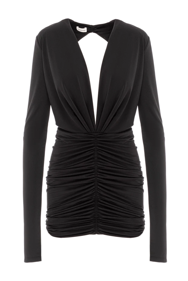 Черное мини-платье с длинными рукавами и сборками - фото 1