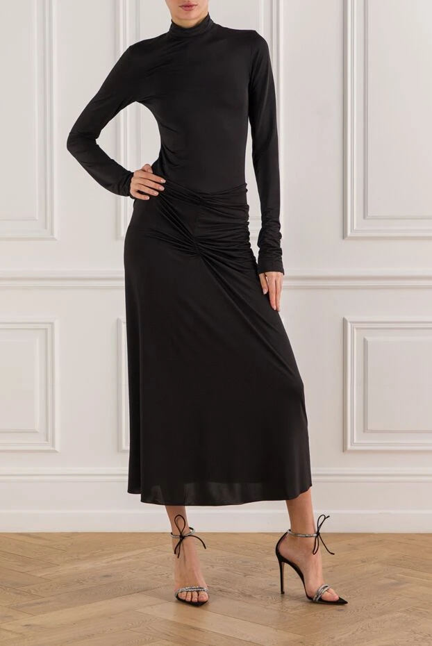 The Andamane платье черное макси warwick с длинными рукавами и высоким воротом 191785 - фото 2