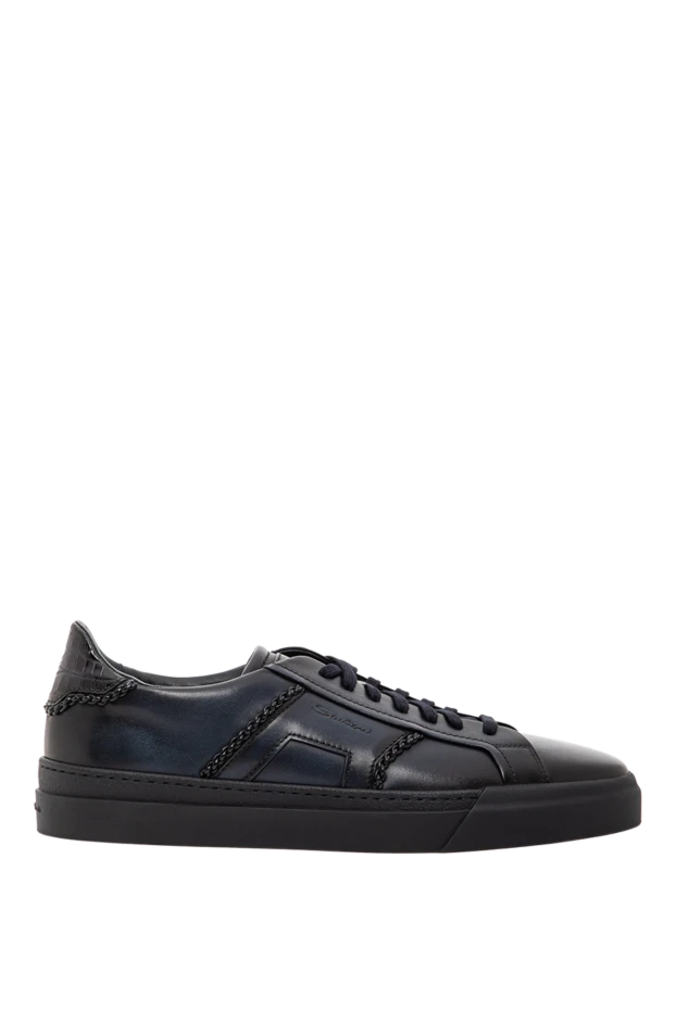 Черные кожаные сникеры Double Buckle с вставкой из кожи крокодила - фото 1