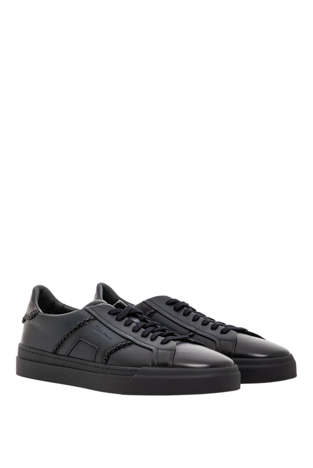 Santoni черные кожаные сникеры double buckle с вставкой из кожи крокодила 191824 - фото 3