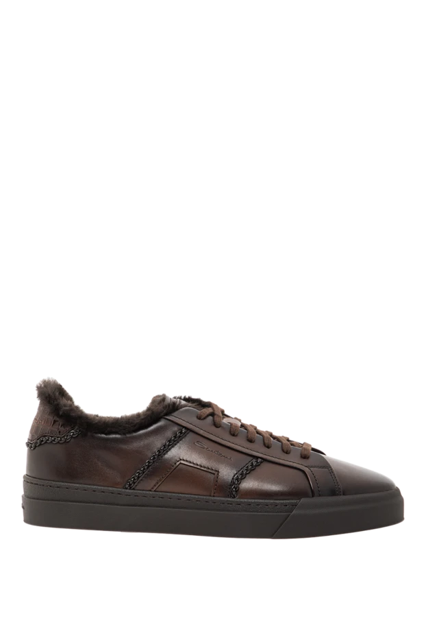 Brown leather Gloria sneakers with crocodile trim - photo 1