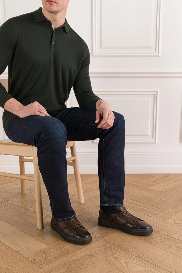 Santoni крокодил жиегі бар қоңыр былғары gloria кроссовкалары 191825 - фото 2