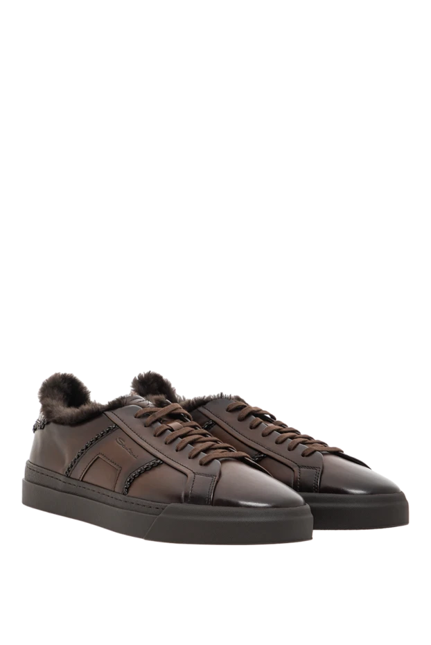 Santoni коричневые кожаные кроссовки gloria с отделкой из кожи крокодила 191825 - фото 3