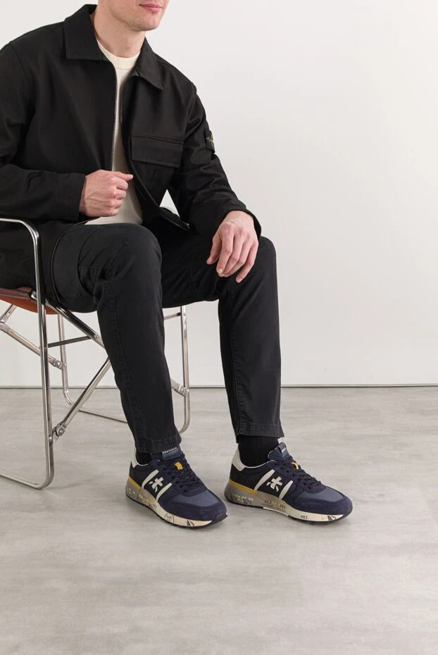 Premiata lander sneakers in soft suede and nylon with logo, blue 191827 - photo 2