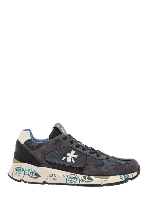 Dark blue sneakers with suede panels and a graphic sole - photo 1