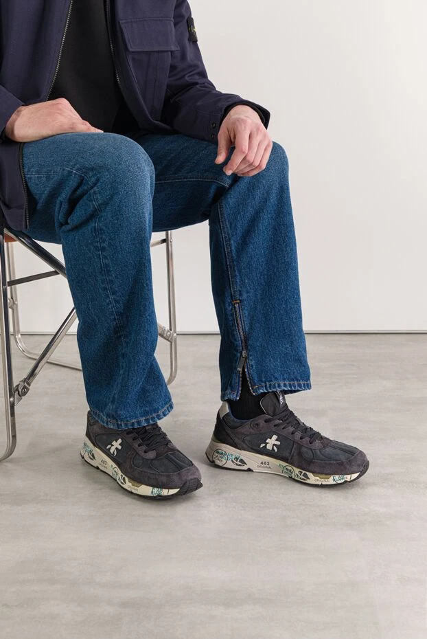 Premiata күдері панельдері және графикалық табаны бар қою көк кроссовкалар 191829 - фото 2