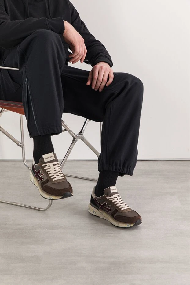 Premiata кроссовки mick из комбинированных материалов коричневого цвета 191831 - фото 2