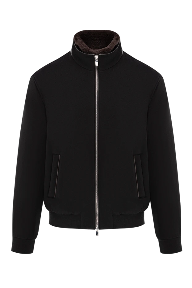 Тік жағасы және сыдырмасы бар қара жүннен тігілген бомбер күртеше - фото 1