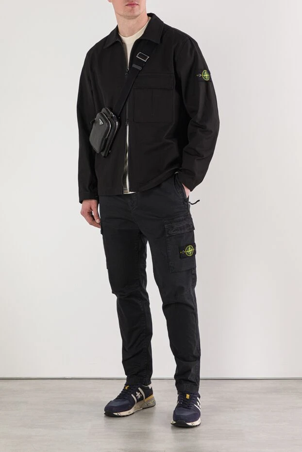Stone Island қара мақта панама жейде, кеуде қалтасында қалталы және түймесі бар 191848 - фото 2