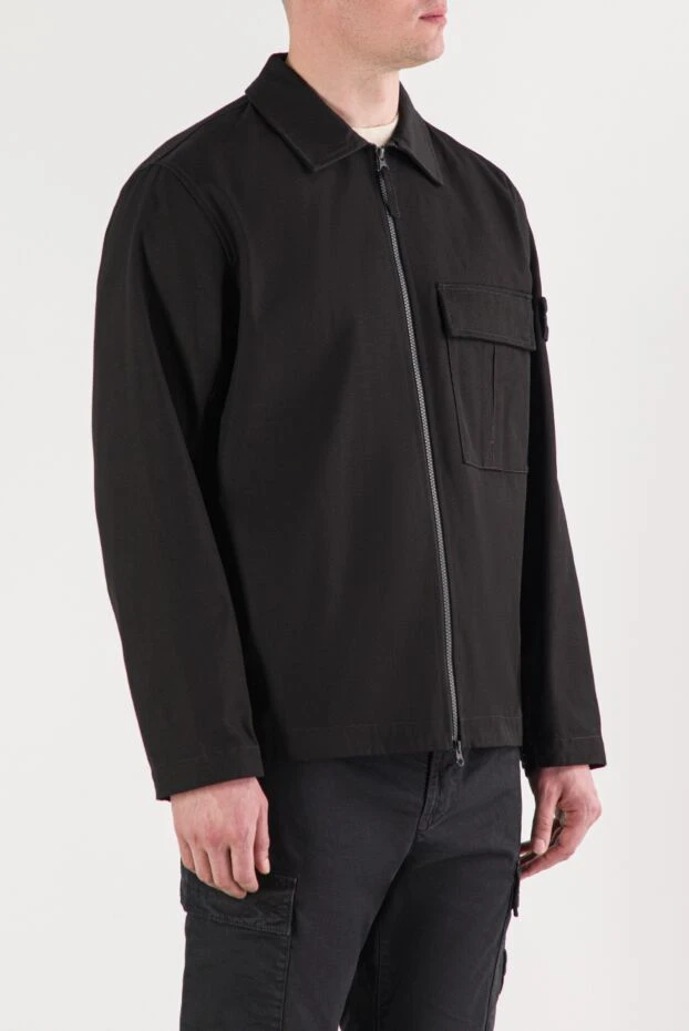 Stone Island қара мақта панама жейде, кеуде қалтасында қалталы және түймесі бар 191848 - фото 3