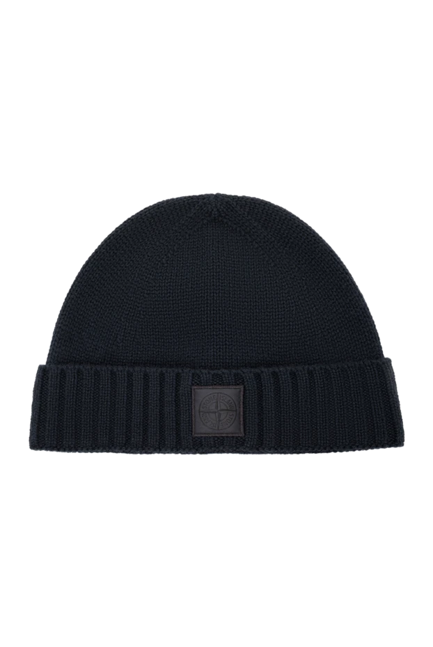 A blue hat made of thick cashmere with a branded patch.
- photo 1