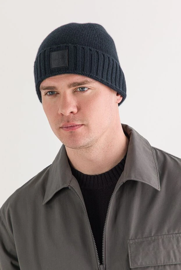 Stone Island шапка синяя из плотного кашемира с фирменным патчем
 191867 - фото 2