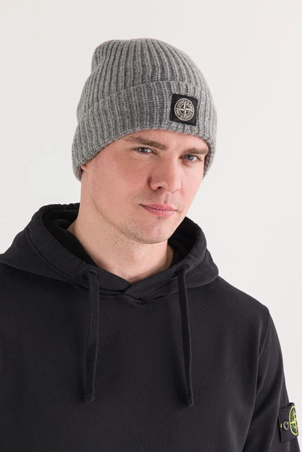 Stone Island шапка серая из фактурной шерсти с фирменным патчем
 191869 - фото 2