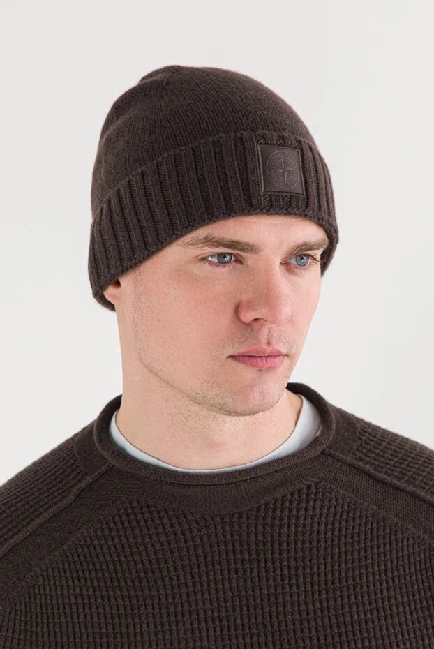 Stone Island шапка коричневая из фактурного кашемира с рельефной вязкой 191870 - фото 2