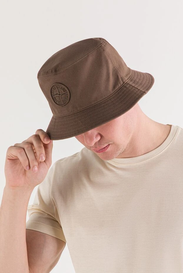 Панама коричневая хлопковая с вышитым компасом - фото 2