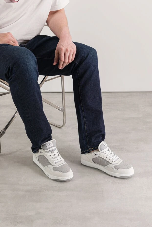 Dior низкие белые кроссовки b27 uptown из телячьей кожи с вставками серого цвета 191876 - фото 2