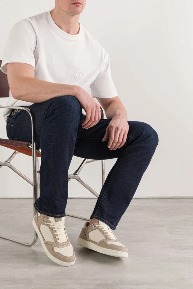 Dior низкие кроссовки b27 uptown из бежевой и белой зернистой кожи с отделкой gravity 191877 - фото 2