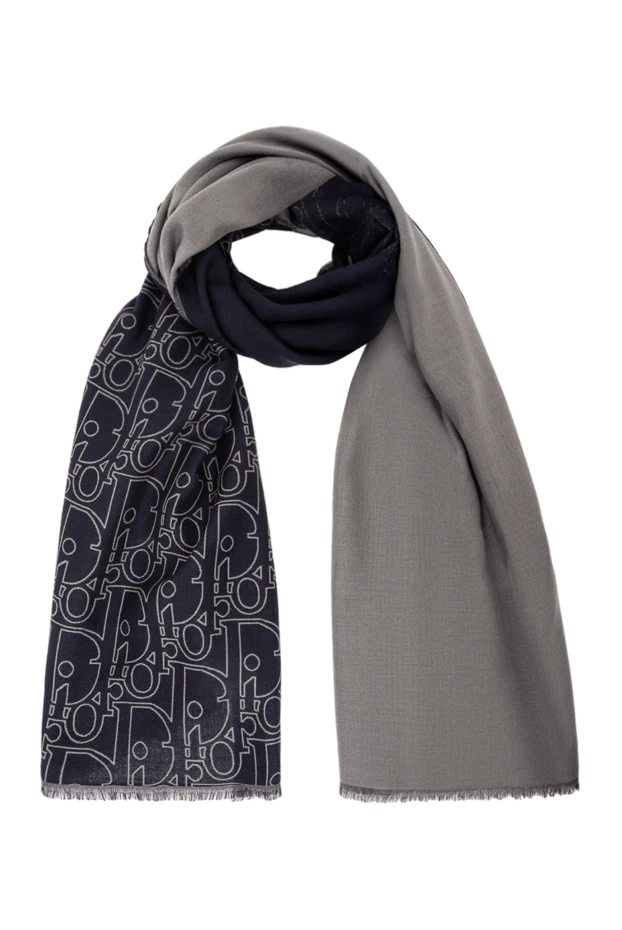 Gradient Gravity scarf in navy blue and grey wool and silk. - photo 1