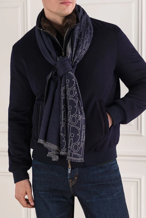 Gradient Gravity scarf in navy blue and grey wool and silk. - photo 2