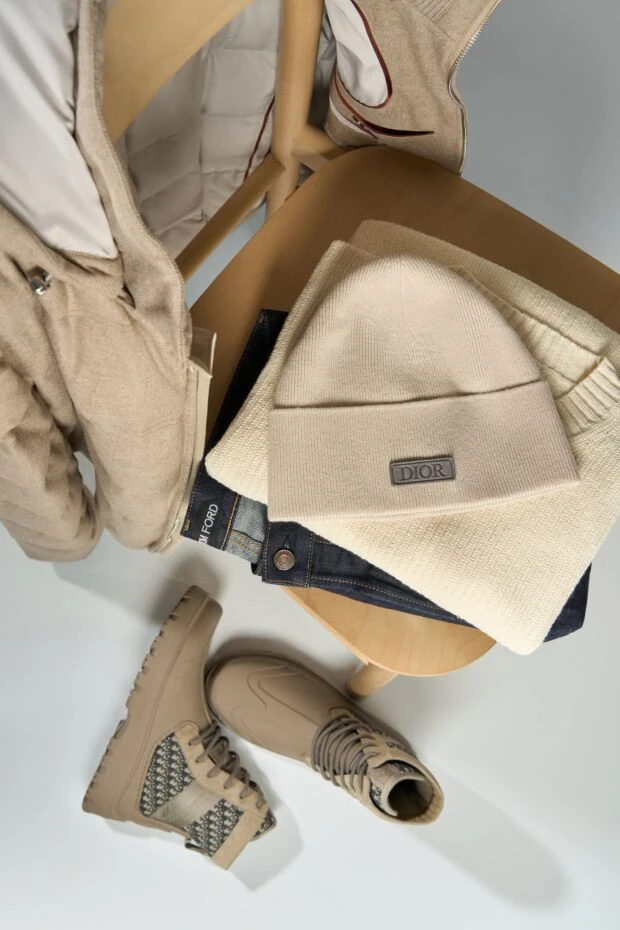 Dior жұмсақ бежевый кашемирден жасалған трикотаждан жасалған ерлерге арналған бас киім
 191886 - фото 3