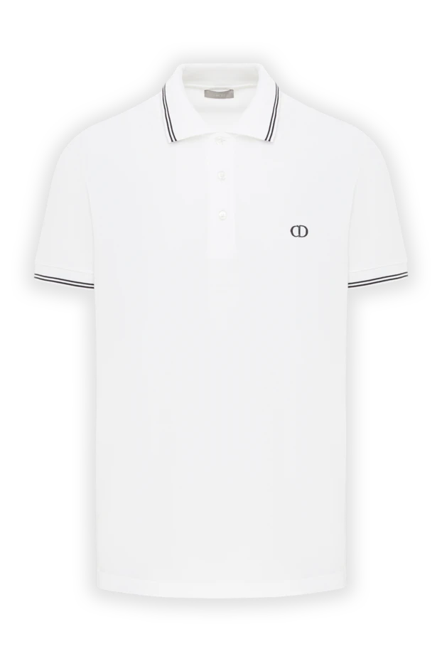 Men's CD Icon polo shirt in white cotton pique with stripes on the collar and cuffs - photo 1