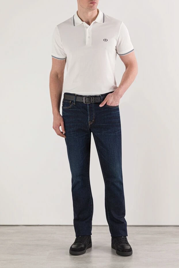 Dior жағасы мен манжетінде жолақтары бар ақ мақтадан жасалған ерлер cd icon поло жейдесі 191889 - фото 2