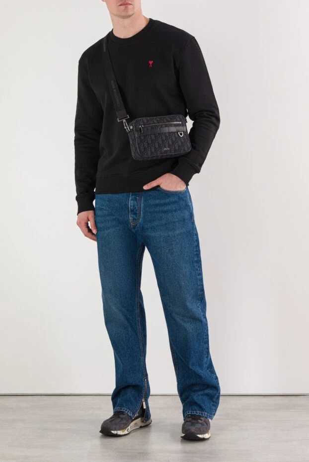 Ami black cotton sweatshirt with signature embroidered monogram motif 191904 - photo 2