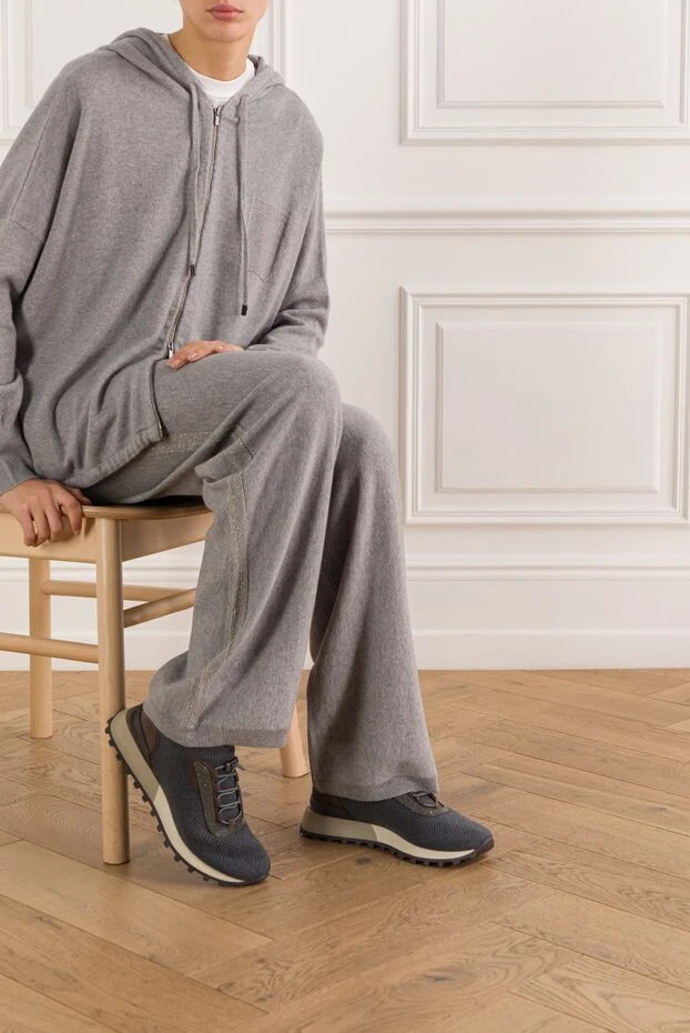 Brunello Cucinelli кроссовки серые с текстурным верхом из шерсти кашемира и шёлка
191907 - фото 2